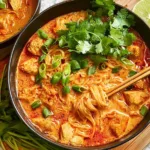 Vibrant Thai Red Curry Noodle Soup in a Bowl