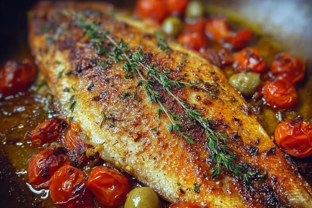 Mediterranean Baked Fish Served on a Plate