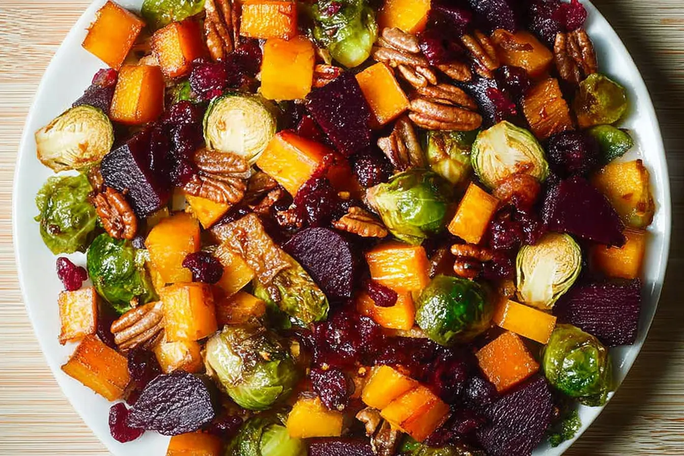 Winter Vegetable Salad with Butternut Squash, Brussels Sprouts, and Beets