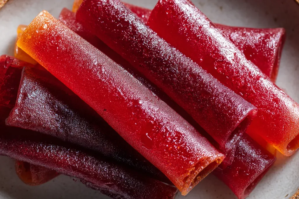 Colorful 3-Ingredient Homemade Fruit Roll-Ups on a Plate