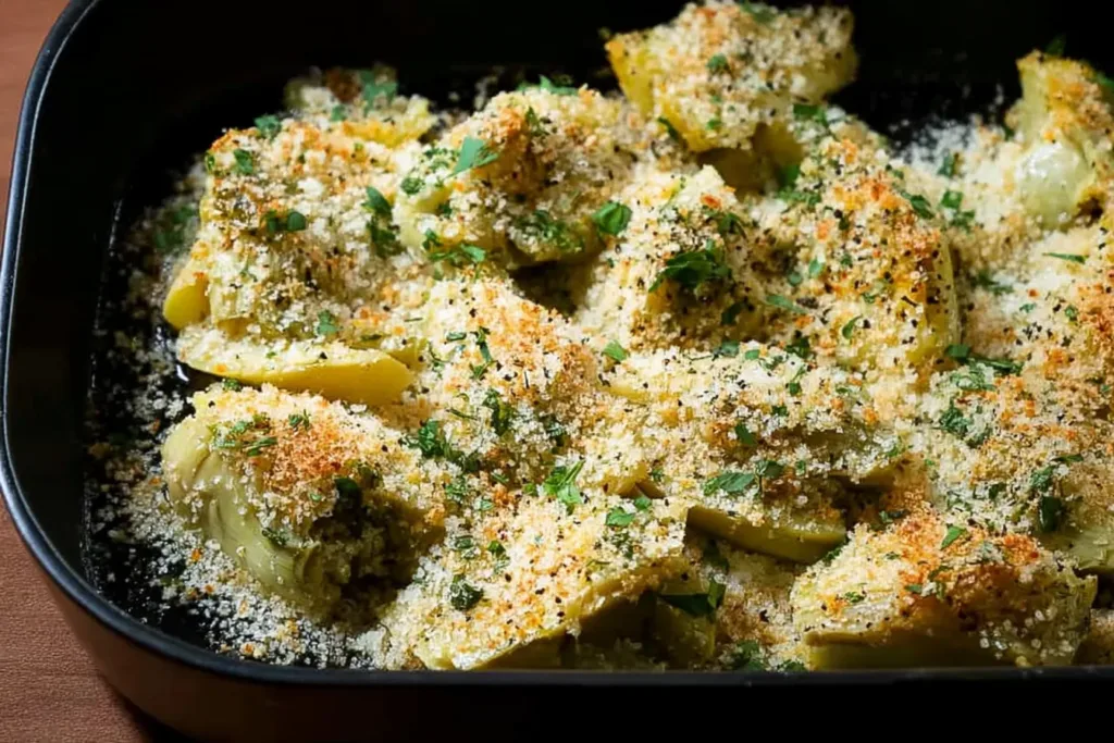 Baked Artichoke Hearts with Seasoned Breadcrumbs Close-Up