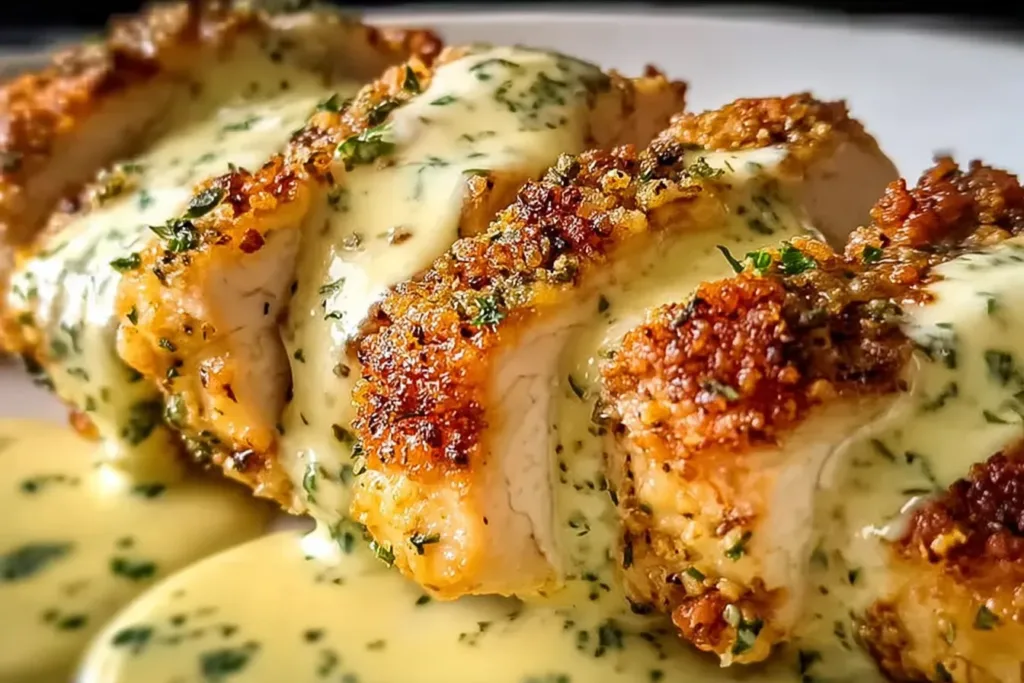 Baked Caesar Chicken with Creamy Parmesan Sauce Plated