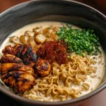 Chicken Ramen with Creamy Garlic Sauce Ready to Serve