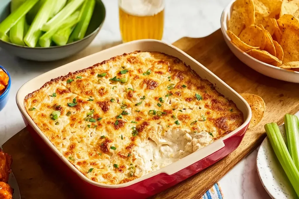 Delicious Chicken Wing Dip on a Serving Platter