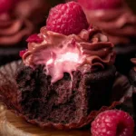 Chocolate Raspberry Cupcakes Served with Fresh Raspberries