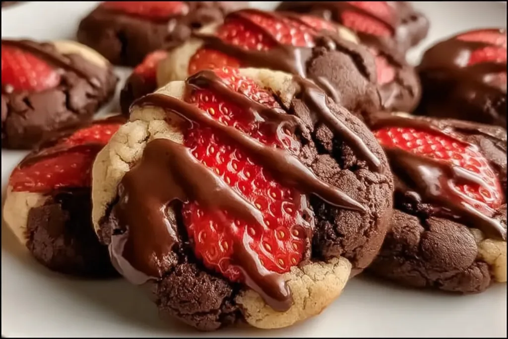 Delicious Chocolate Covered Strawberry Cookies on a Plate