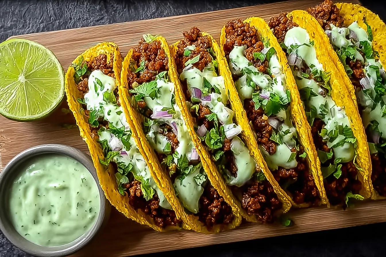 Easy Baked Ground Turkey Tacos with Avocado Sauce