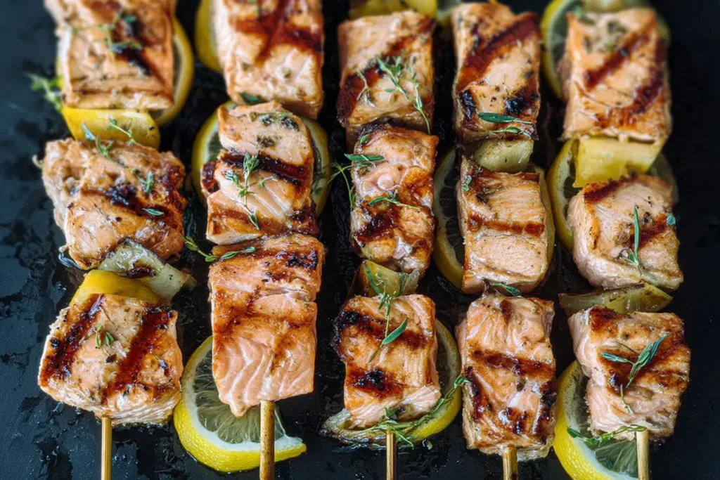 Grilled Salmon Kebabs (5 Ingredients) Ready to Serve