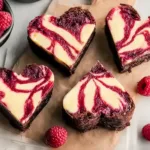 Heart Shaped Brownies with Raspberry Swirl and Cheesecake Topping