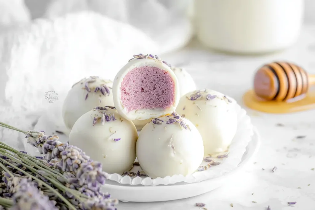 Honey Lavender White Chocolate Truffles on a Plate