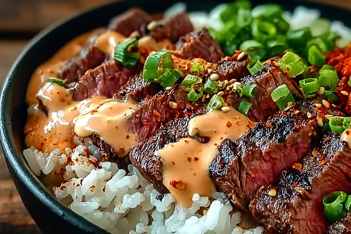 Irresistibly Easy Korean BBQ Steak Rice Bowls with Spicy Cream Sauce