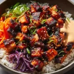 Delicious Korean BBQ Chicken Bowls on a Table
