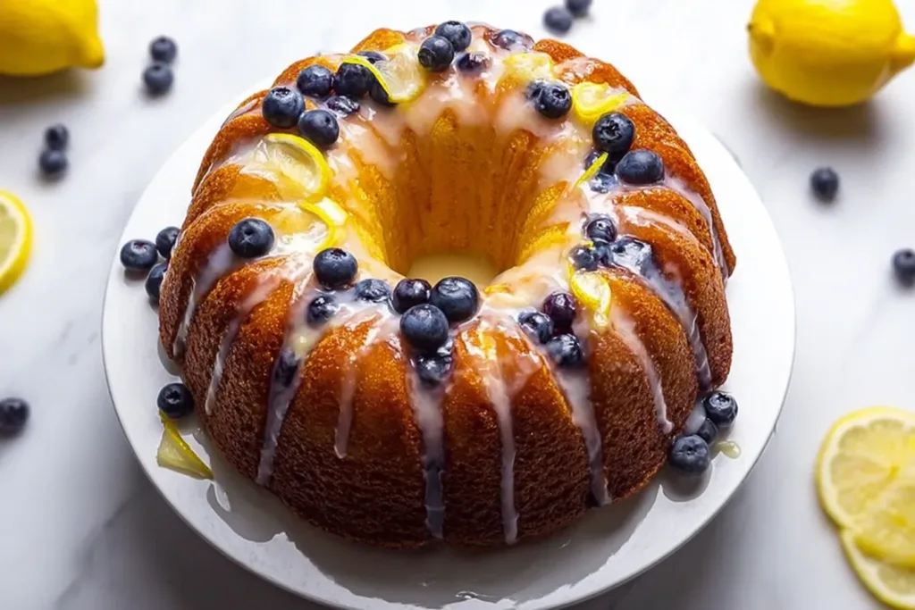 Lemon Blueberry Bundt Cake with Fresh Berries on Top
