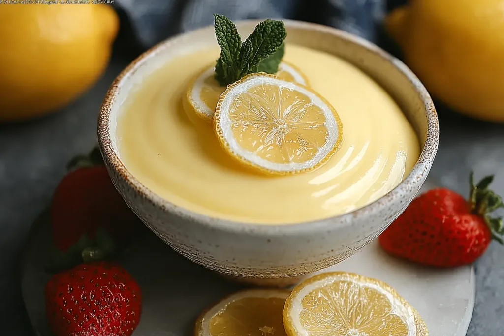 Lemon Custard Dessert in a Decorative Dish