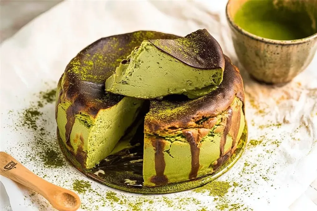 Matcha Basque Cheesecake Slices on Platter