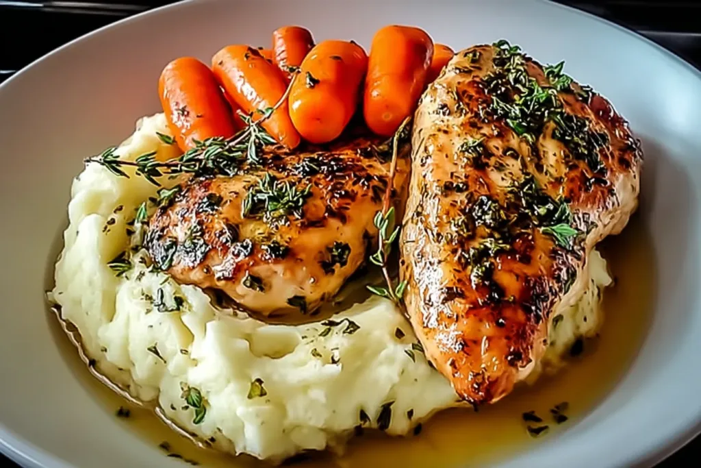 Mouthwatering Garlic Herb Chicken with Creamy Mashed Potatoes Plated
