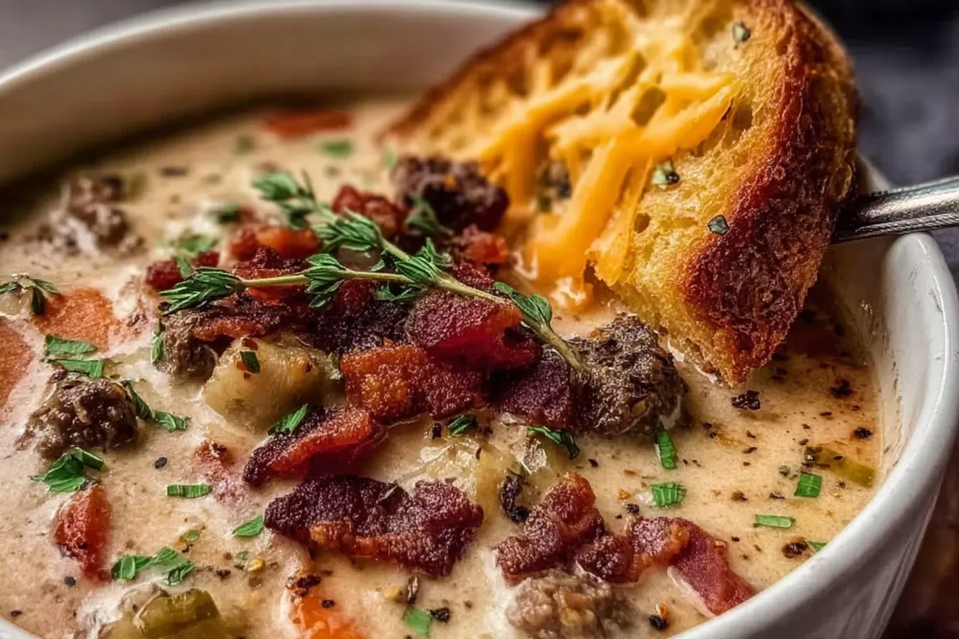 One-Pot Philly Cheesesteak Soup with Bacon and Cheesy Toast Delight 4 One-Pot Philly Cheesesteak Soup with Bacon and Cheesy Toast