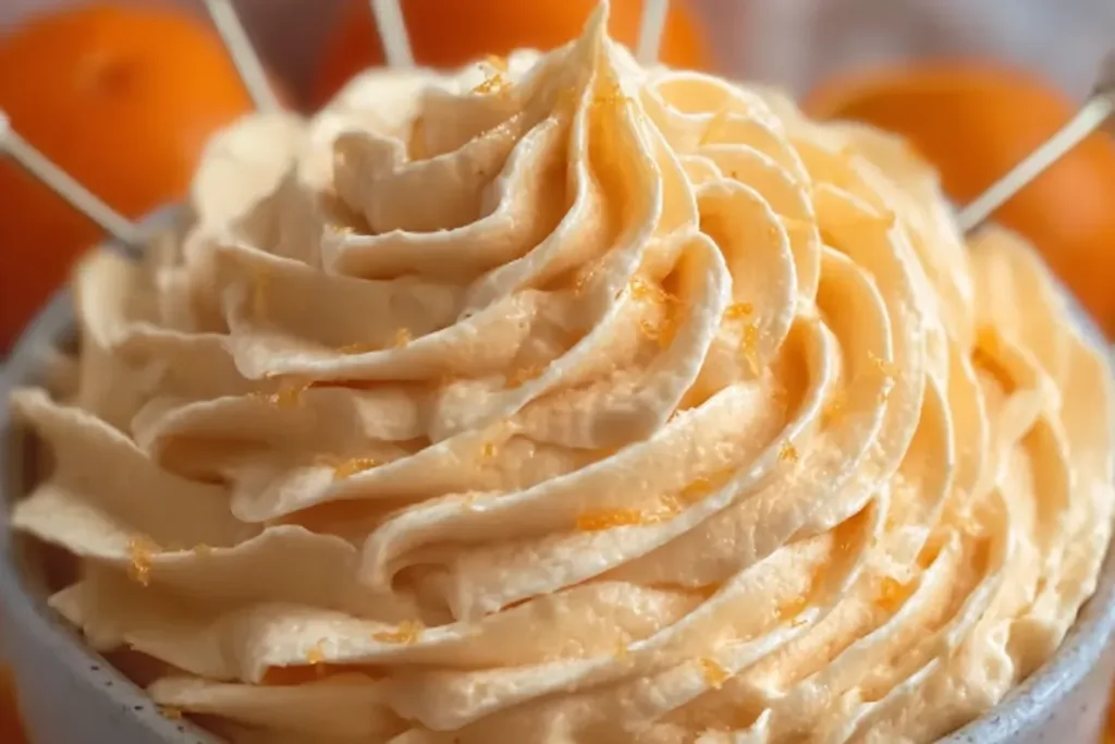 Orange Creamsicle Buttercream Frosting on Vanilla Cake