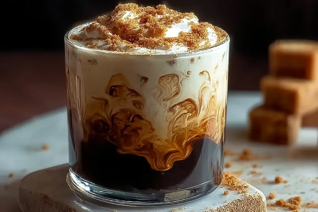 Starbucks Brown Sugar Shaken Espresso Served in a Clear Glass