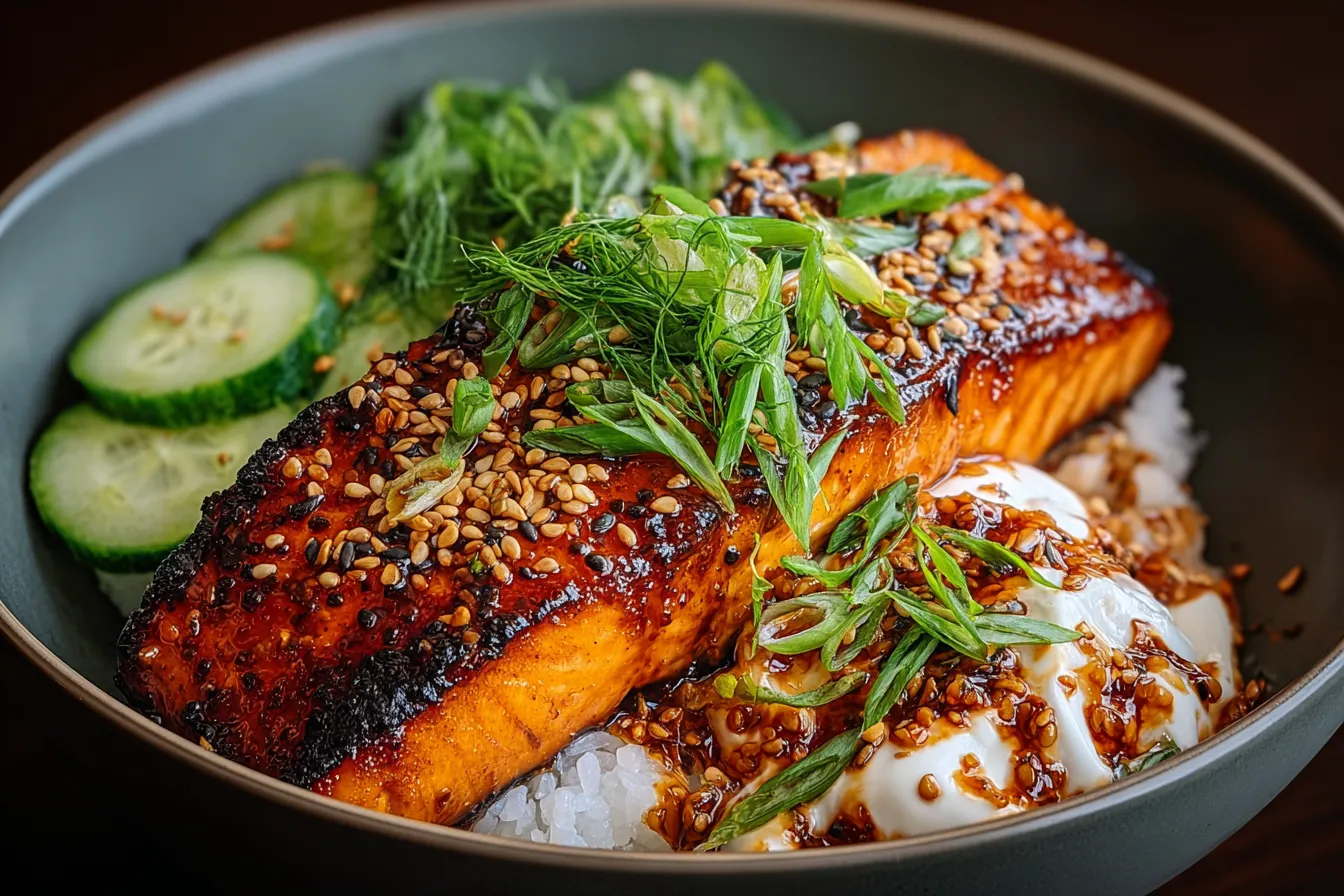 Sticky Orange Gochujang Salmon Bowl