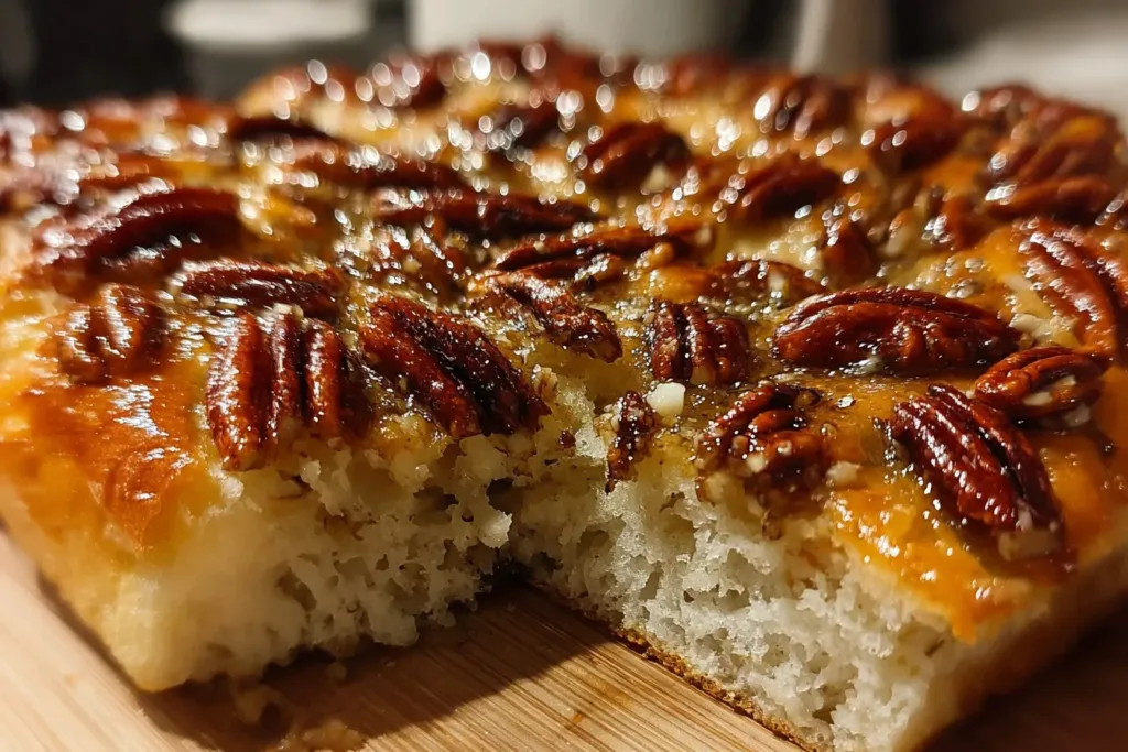 Sticky Pecan Focaccia Bread Freshly Baked
