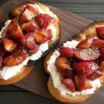 Strawberry Goat Cheese Bruschetta on a Rustic Wooden Board