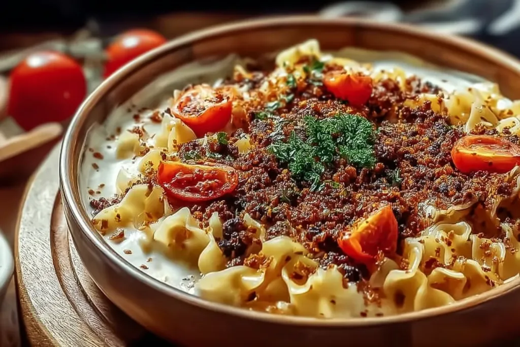 Turkish Pasta Dish Ready to Serve