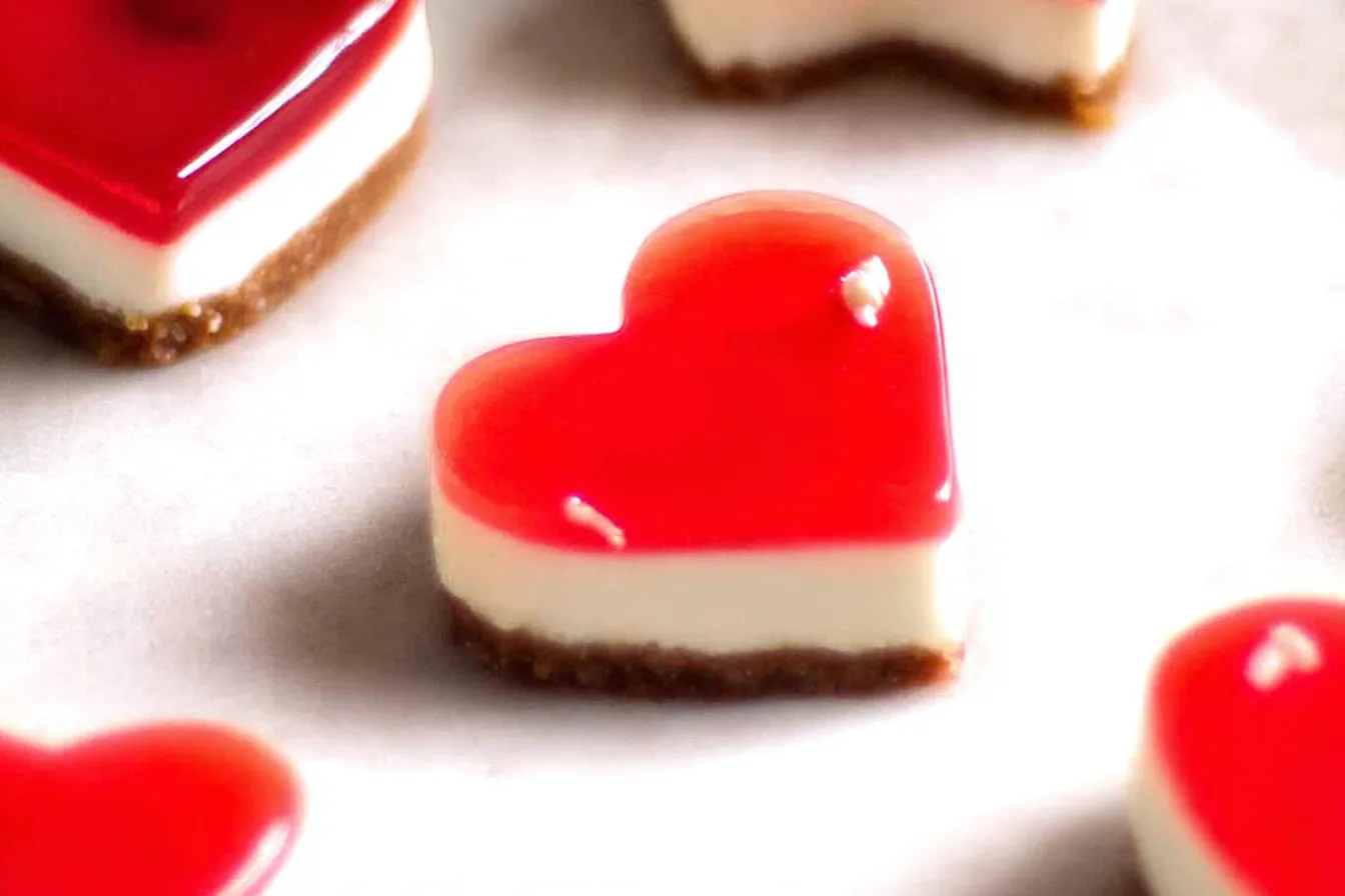 V-Day Mini Heart-Shaped Strawberry Cheesecakes