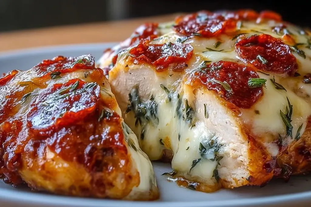 5-Ingredient Keto Pizza Chicken Ready to Serve
