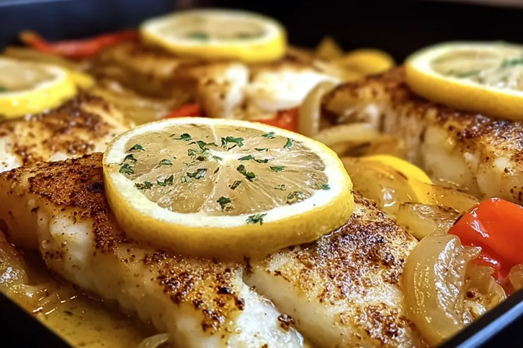 Baked Tilapia In Lemon Garlic Sauce Plated