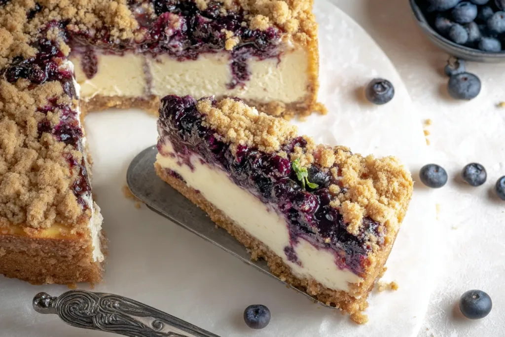 Delicious Blueberry Crumble Cheesecake Slice