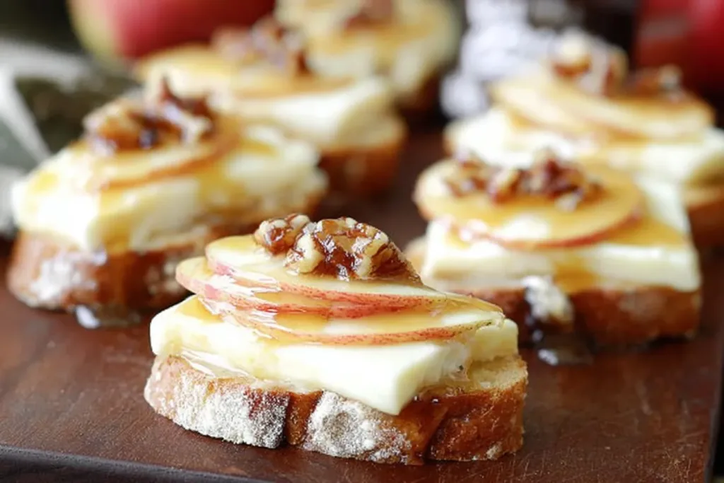 Brie, Apple, and Honey Crostini Plated Beautifully
