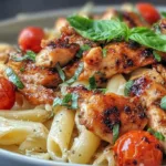 Bruschetta Chicken Pasta Served in a Bowl