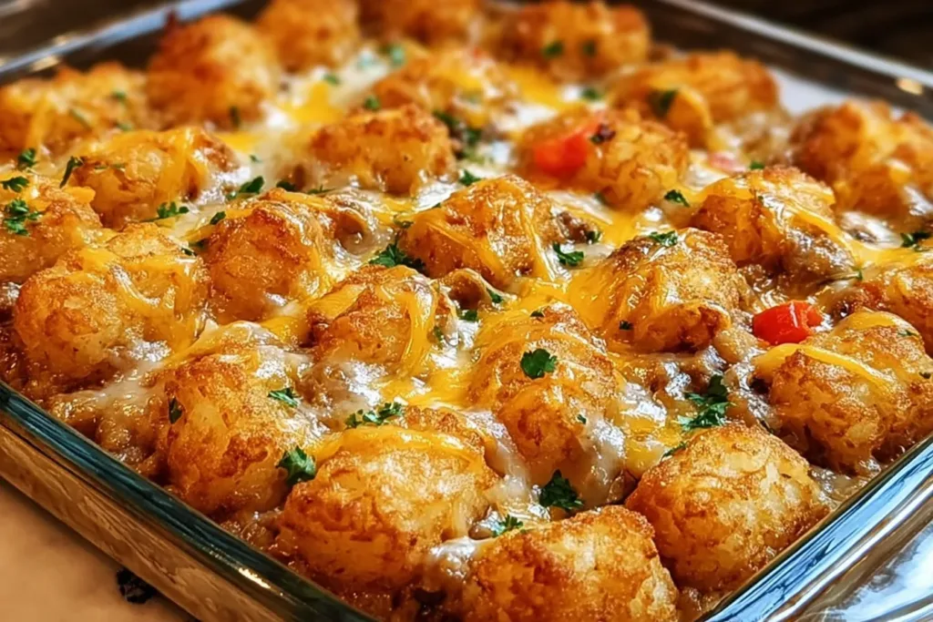 Cheesy Tater Tot Casserole Fresh Out of the Oven