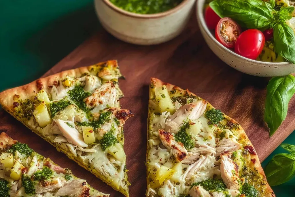 Chicken Pesto Flatbread Pizza Freshly Baked