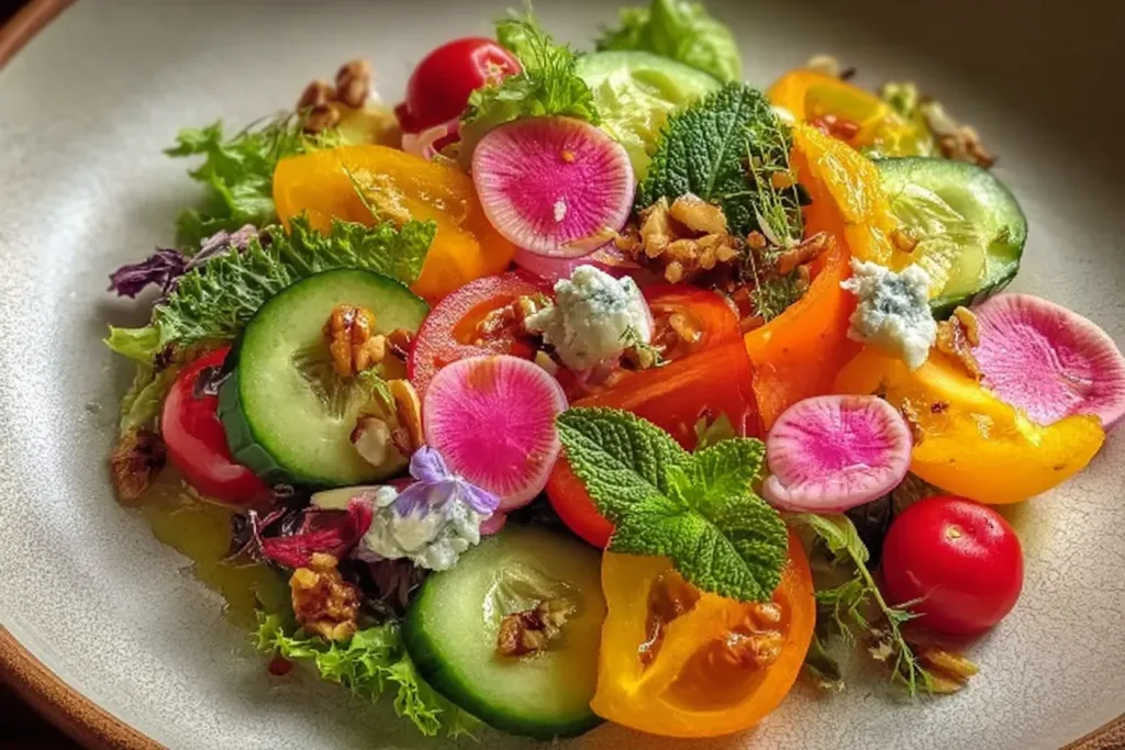 Colorful Spring Salad with Fresh Ingredients Artfully Plated