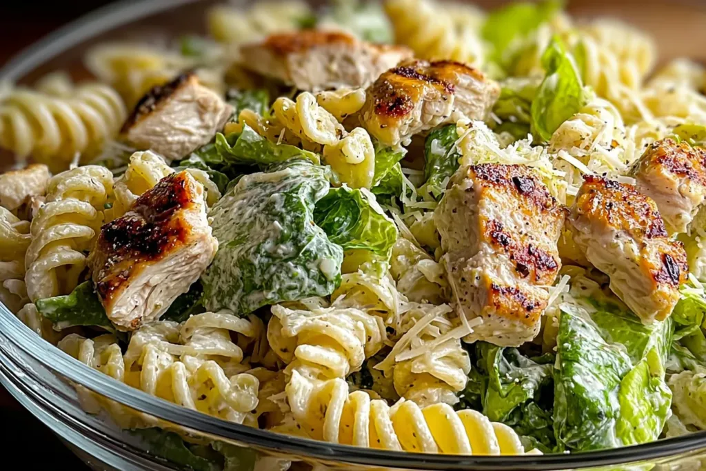 Delicious Creamy Chicken Caesar Pasta Salad Ready to Serve