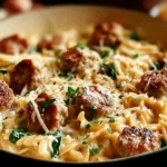 Creamy Chicken Sausage Orzo in a Pan