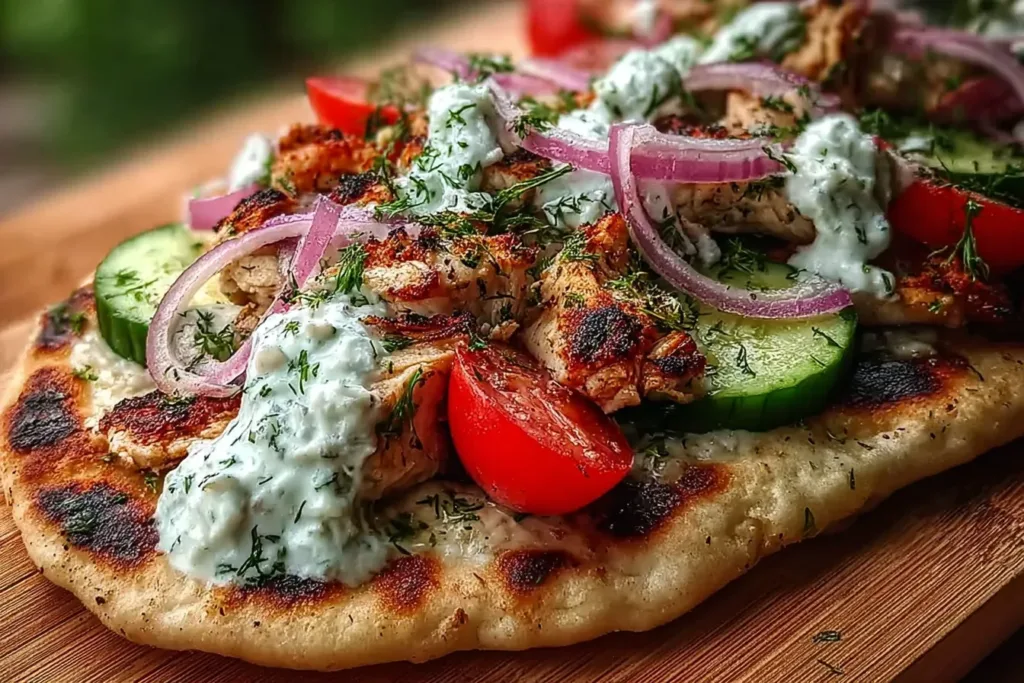 Creamy Greek Chicken Flatbread with Tzatziki - Fresh and Flavorful