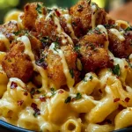 Creamy Honey Pepper Chicken Mac and Cheese Delight Plate