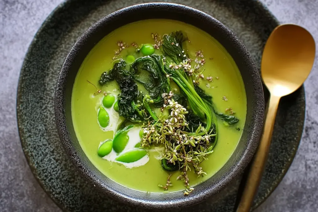 Creamy Spring Greens Soup in a Bowl