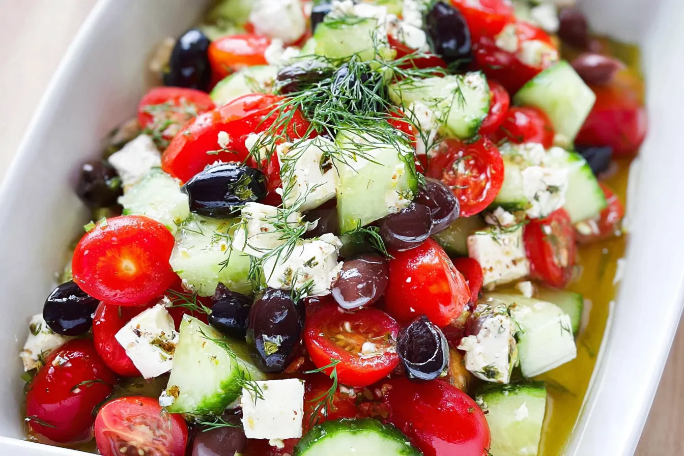 Cucumber Tomato Feta Salad (with Olives + Dill)