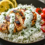 Dump-and-Bake Chicken Tzatziki with Rice Plated Dish