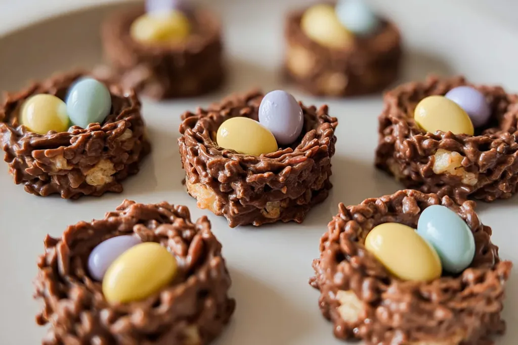 Easter Birds Nest Cookies on a Colorful Plate