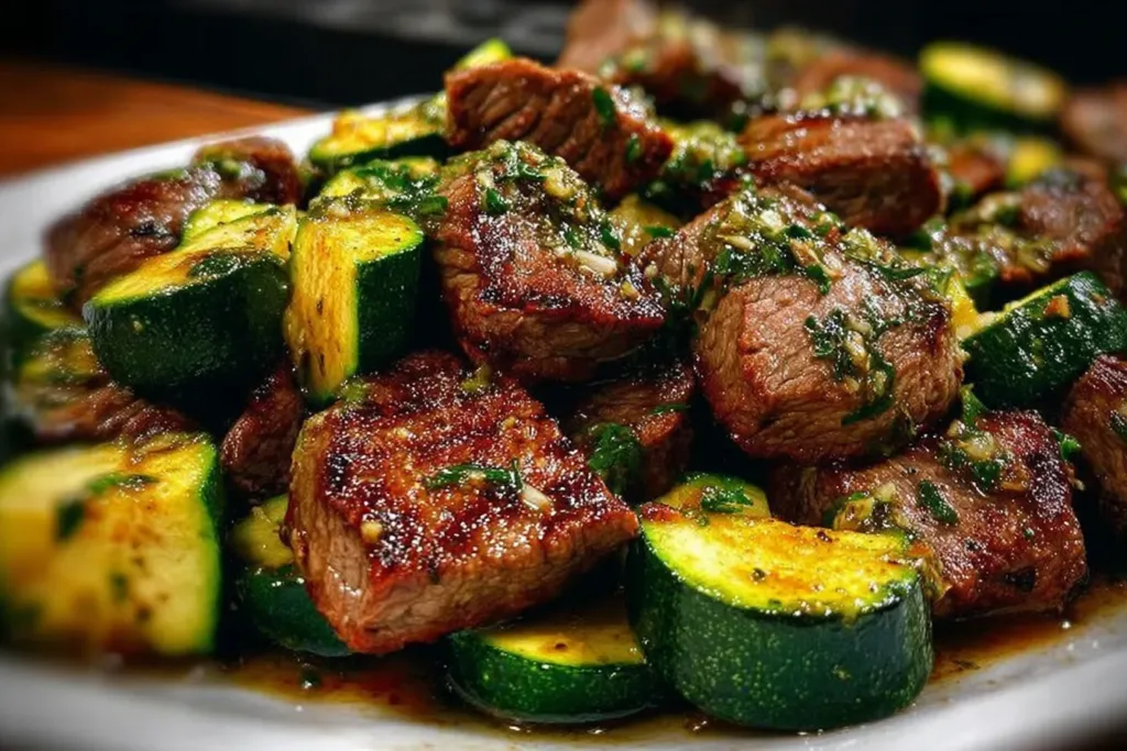 Effortless Garlic Butter Steak & Zucchini Delight on Plate