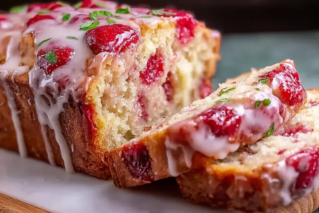 Freshly Baked Glazed Strawberry Bread Slices