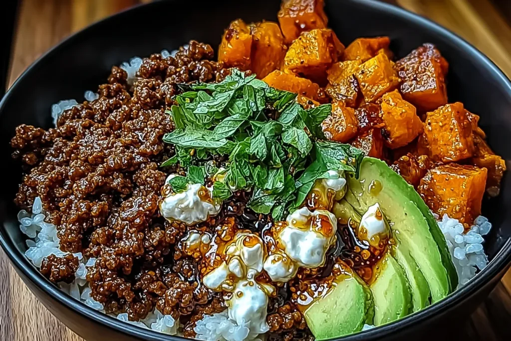 Delicious Ground Beef Hot Honey Bowl Ready to Serve