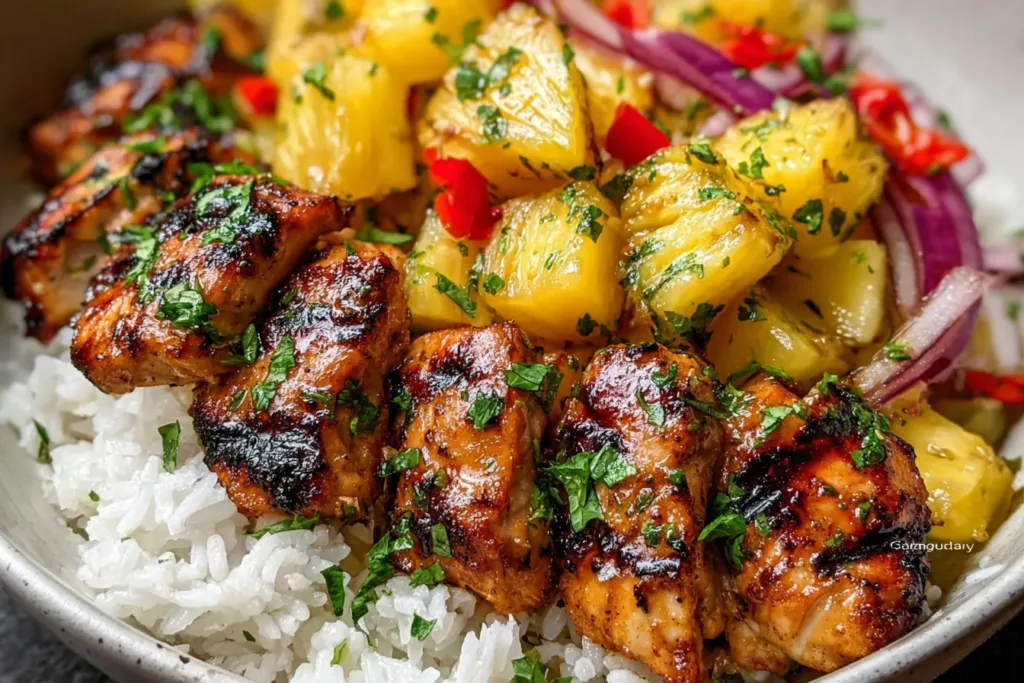 Hawaiian Pineapple Chicken Dinner Plated