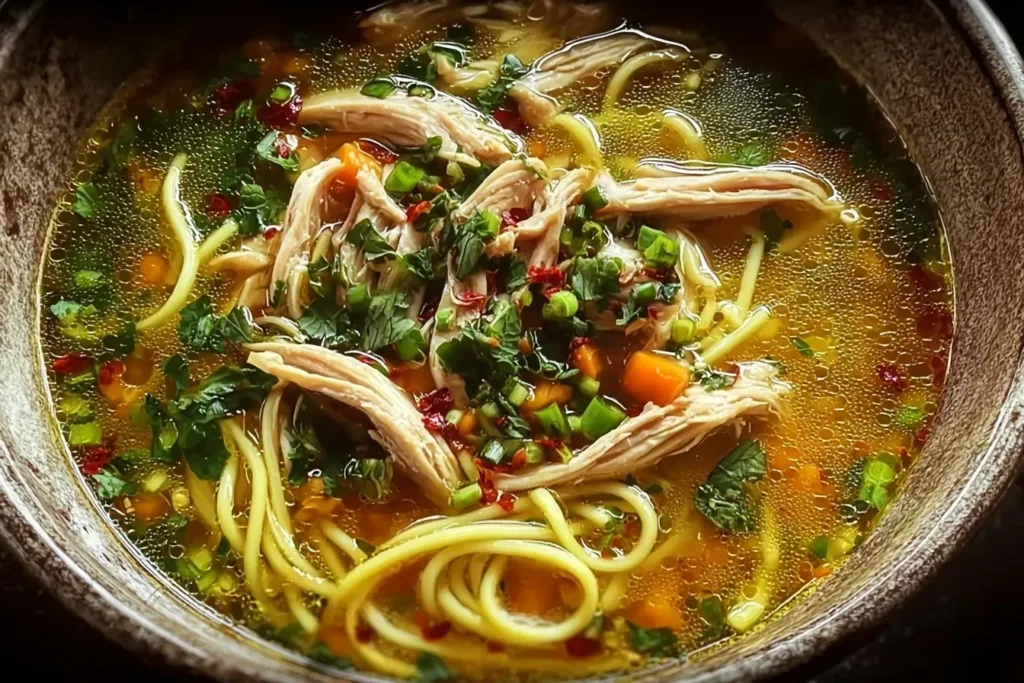 Healing Ginger Garlic Chicken Noodle Soup Bowl