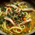 Healing Ginger Garlic Chicken Noodle Soup Bowl